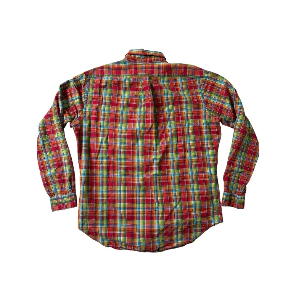 Ralph Lauren Linen Blend Long Sleeve Button Down Vibrant Plaid Blue‎ Pony Mens L